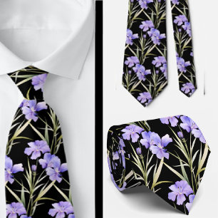 Élégant Fleur sauvage noir clair Cravate