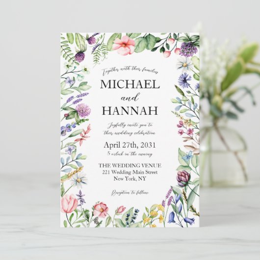 Élégant Fleur sauvage Sage Green Faire-part de mar (Debout devant)