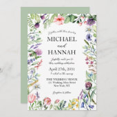 Élégant Fleur sauvage Sage Green Faire-part de mar (Devant / Derrière)