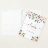 Elégant Fleurs Aquarelles Roses Bleues | Monogramm (Devant avec enveloppe)