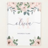 Elégant Fleurs Aquarelles Roses Bleues | Monogramm (Devant)
