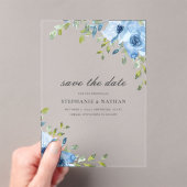 Élégant Fleurs Bleues et Feuillage Faire-Part de D (In situ (ordinateur de poche))