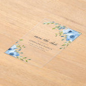 Élégant Fleurs Bleues et Feuillage Faire-Part de D (Poser)