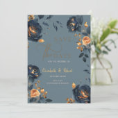 Élégant fleurs bleues et or Save The Date  (Debout devant)