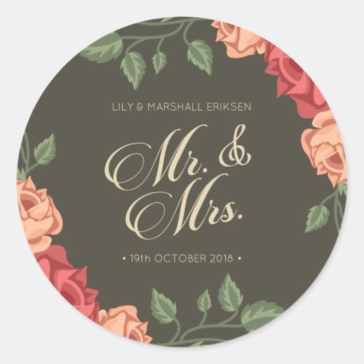 Elegant Fleurs Mariage M & Mme | Autocollant (Devant)