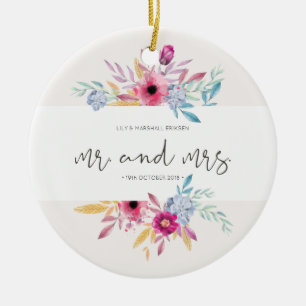Élégant Fleurs Mariage M & Mme Ornement en Céram
