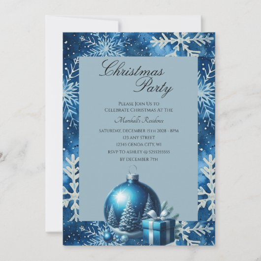 Élégant Flocon de neige Noël Invitation (Devant)