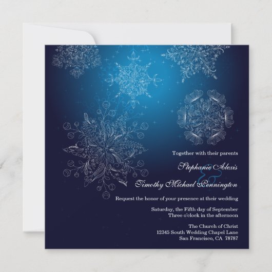 Élégant flocons de neige de la marine Invitation a (Devant)