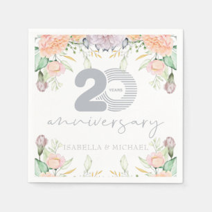 Elegant Floral 20th Wedding Jubileum Servet