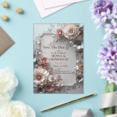 Élégant Floral 3D Enregistrer la date Invitation (Insitu (Mariage))