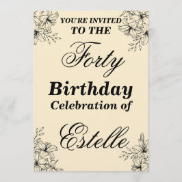 Elegant Floral 40th Birthday Invitation Template Kaart