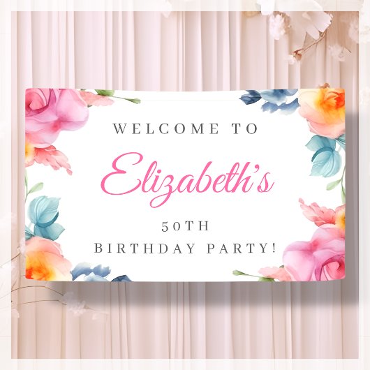 Élégant floral 50e anniversaire bannière de bienve