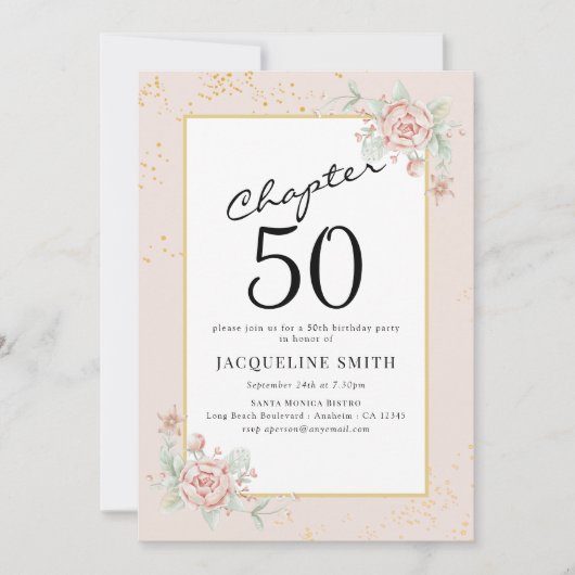 Elegant Floral 50ste verjaardag Kaart (Voorkant)