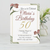 Elegant Floral 50th – Gold and Blush Flower Kaart (Staand voorkant)