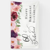Elegant Floral 60th Birthday Party Spandoek (Verticaal)