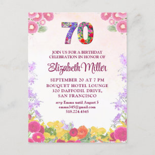 Elégant Floral 70e anniversaire de fête Invitation