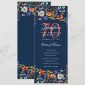 Élégant Floral 70e Anniversaire Programme Marine (Devant / Derrière)