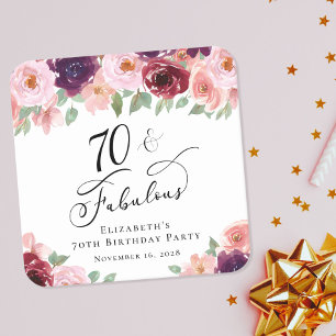 Elegant Floral 70th Birthday Party Vierkante Kartonnen Onderzetter