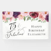 Elegant Floral 75th Birthday Party Spandoek (Horizontaal)