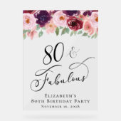 Elégant Floral 80e fête d'anniversaire Bienvenue C (Recto)