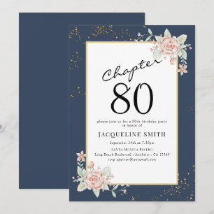 Elegant Floral 80ste verjaardag Uitnodiging