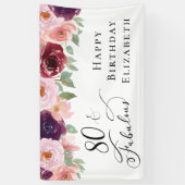 Elegant Floral 80th Birthday Party Spandoek (Verticaal)