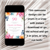 Elégant Floral 90e anniversaire Invitation