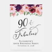 Elégant Floral 90e fête d'anniversaire Bienvenue F (Recto)