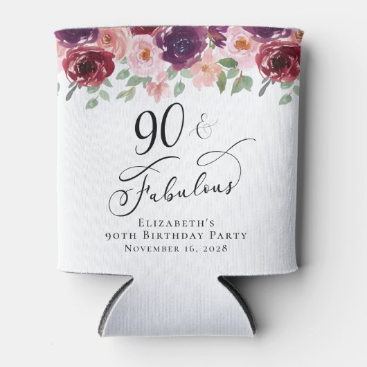 Elegant Floral 90th Birthday Party Blikjeskoeler (Voorkant)