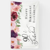 Elegant Floral 90th Birthday Party Spandoek (Verticaal)