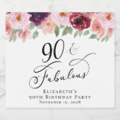 Elegant Floral 90th Birthday Party Sparkling Wijnetiket (Enkel label)