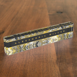 Elegant Floral   Abstract artistiek zwart-wit en g Naambordje
