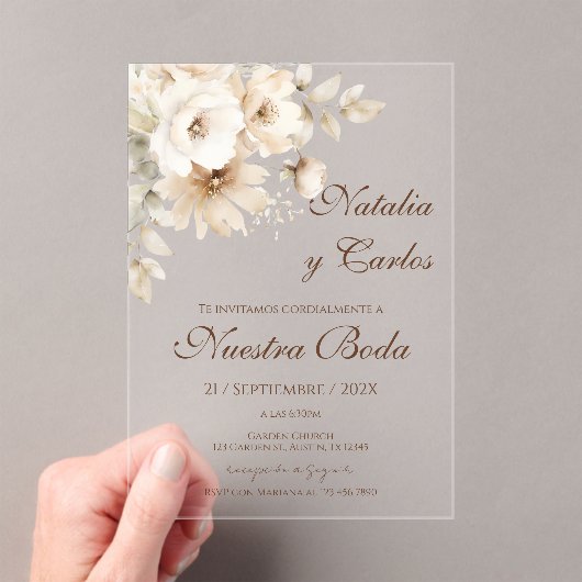 Elegant Floral Acrylic Wedding Invitation (In situ (ordinateur de poche))