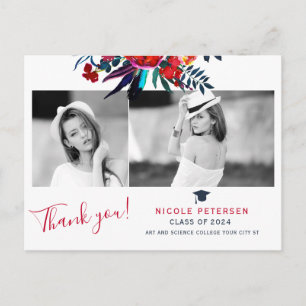 Elegant floral afstuderen foto afstuderen bedankt briefkaart