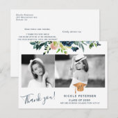 Elegant floral afstuderen foto afstuderen bedankt briefkaart (Voorkant / Achterkant)