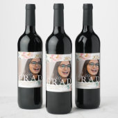 Elegant Floral Afstuderen Fotoetiketten Wijn Etiket (Flessen)
