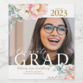 Elegant Floral Afstuderen Fotoetiketten Wijn Etiket (Enkel label)