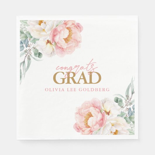 Elegant Floral Afstuderen Paper Napkins Servet (Voorkant)