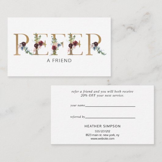 Elegant Floral Alphabet Aanbevelingskaartje (Voorkant / Achterkant)