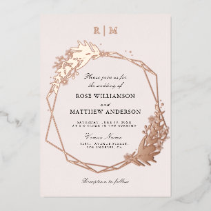 elegant floral and calligraphy roos gold folie uitnodiging