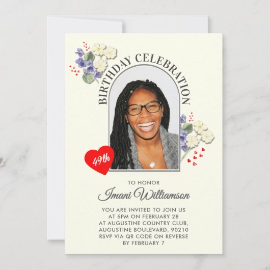 Elegant Floral ANY AGE Photo Birthday  Invitation (Devant)