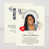 Elegant Floral ANY AGE Photo Birthday  Invitation (Devant / Derrière)