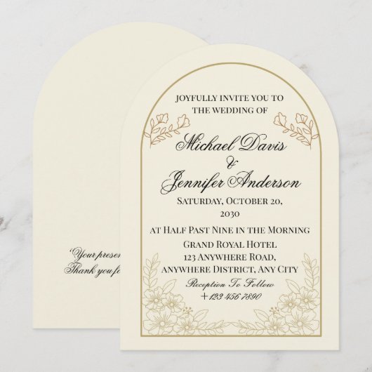 Elegant Floral Arch Wedding Invitation (Devant / Derrière)