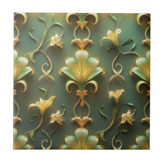 Elegant Floral Art Nouveau Ceramic Tile Tegeltje (Voorkant)