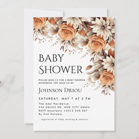 Elegant Floral Baby Shower Invitation (Devant)