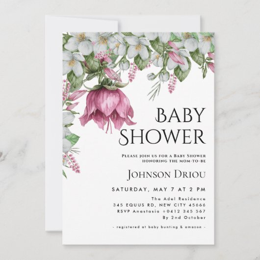 Elegant Floral Baby Shower Invitation (Devant)
