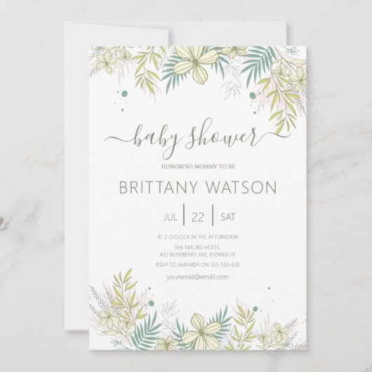 Elegant Floral Baby shower Invitation Kaart (Voorkant)