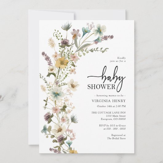 Elegant Floral Baby shower Invitation Kaart (Voorkant)