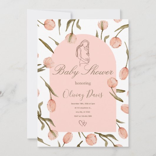 Elegant Floral Baby Shower Invitation – Pink Tulip (Devant)