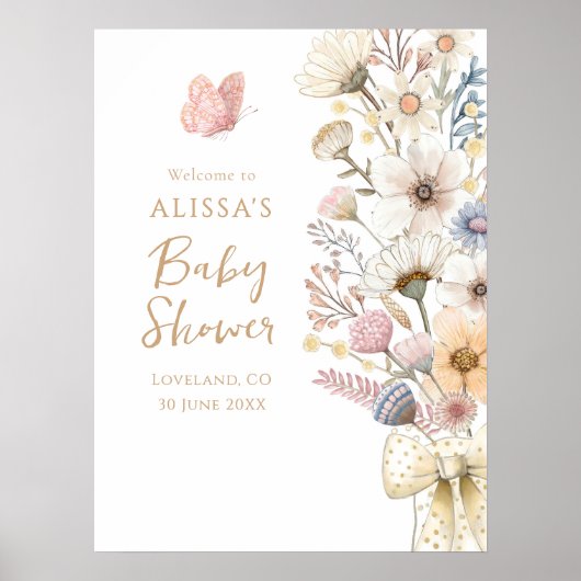 Elegant Floral Baby shower Poster (Voorkant)